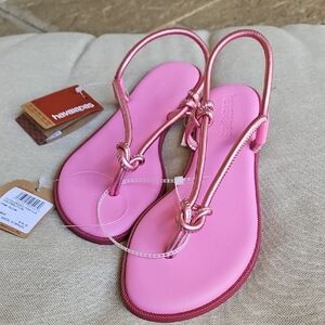 HAVAIANAS Una Açaí Eur Metallic Pink Glow Strappy Slingback Thong Sandals- Sz 10